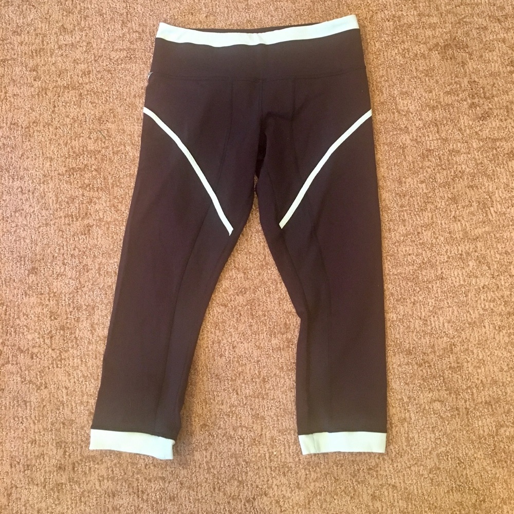 lululemon athletica Black Capri Leggings with White Trim